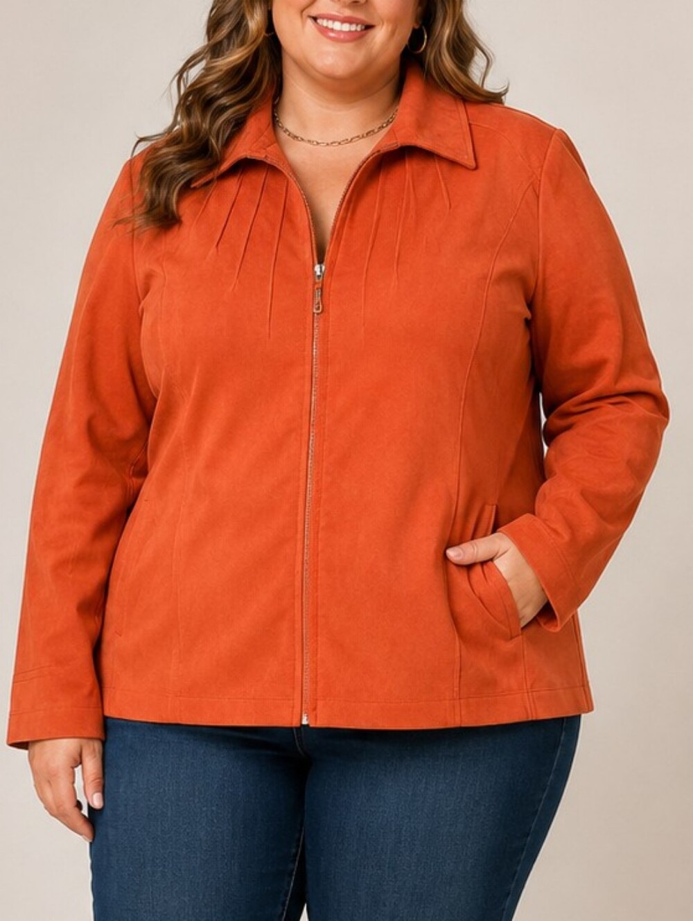 TanJay Orange Faux Suede ZipUp Jacket Blazer Women 18W Western Vintage Outerwear